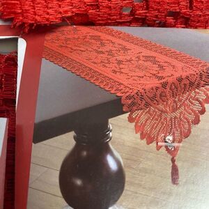 HOLIDAY STYLE Three Red Lace Table Runners
13”X48” 33cm￼X121cm